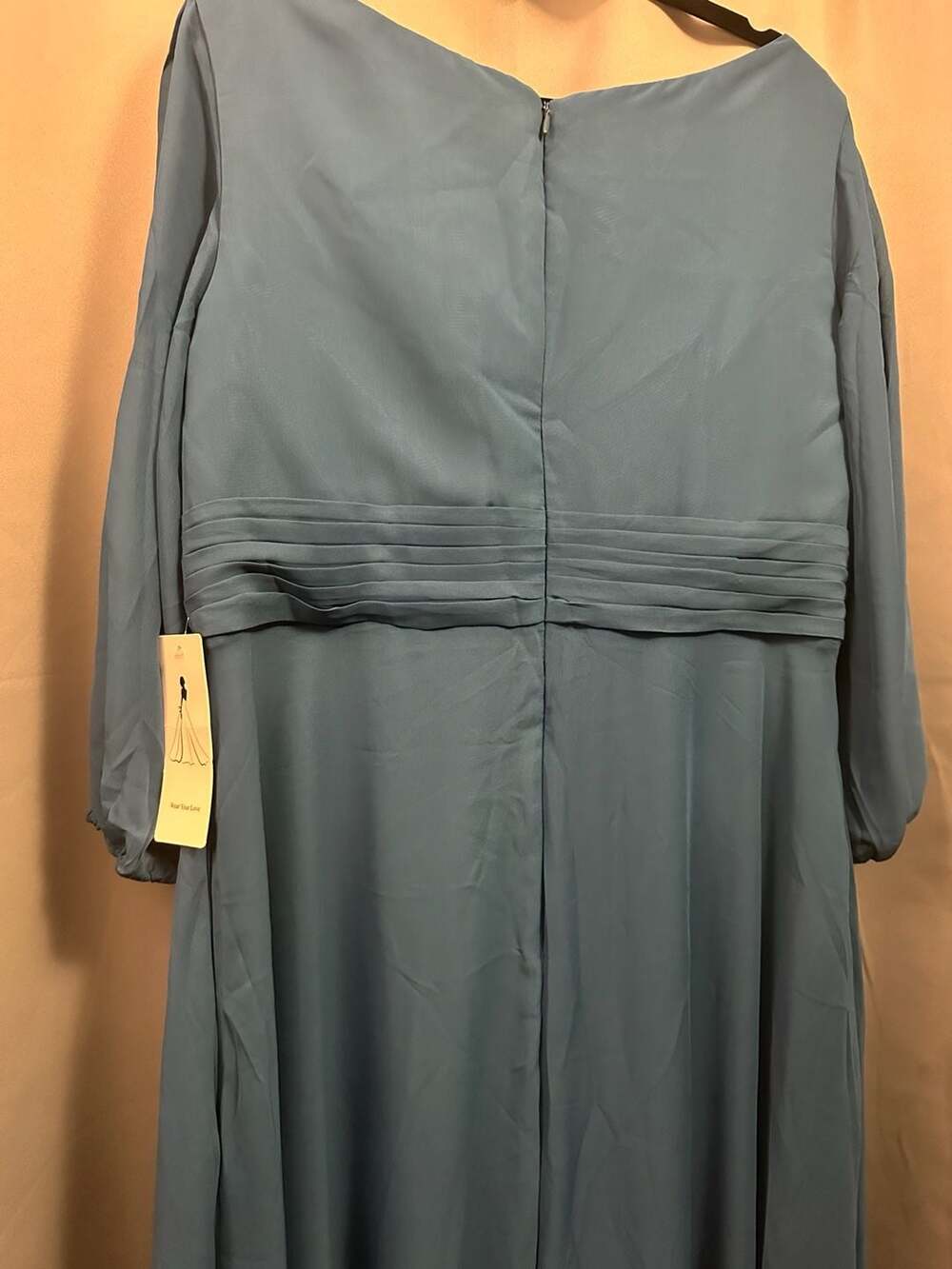 Plus Size 22 Long Sleeve Empire Waist Pleated Chiffon Formal Dress Gown - Picture 3 of 9